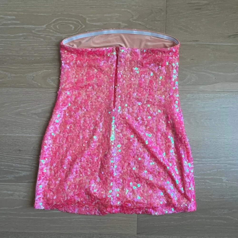 Show Me Your Mumu On My Way Strapless Mini Dress in Pink Sequins - Picture 5 of 8
